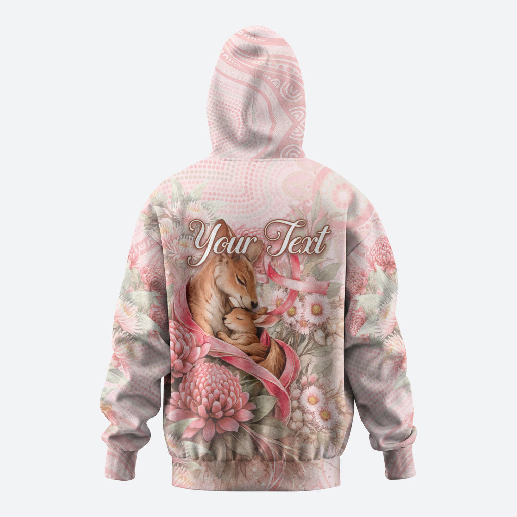 Personalised Breast Cancer Support Zip Hoodie Mother Kangaroo And Ribbon Hope