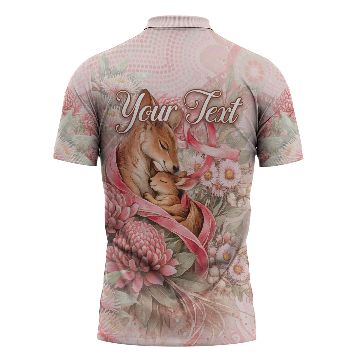 Personalised Breast Cancer Support Zipper Polo Shirt Mother Kangaroo And Ribbon Hope