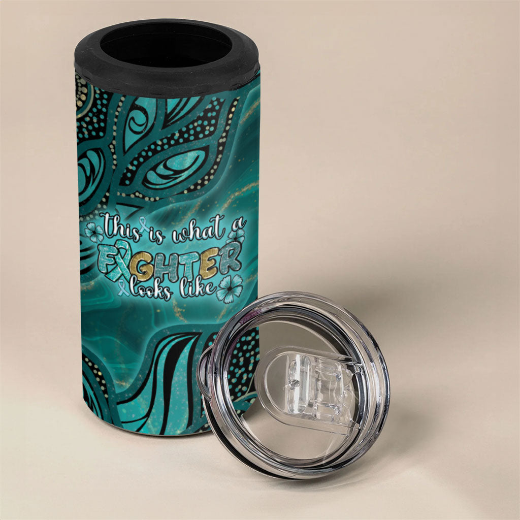 Personalised Ovarian Cancer Support 4 in 1 Can Cooler Tumbler This Is What A Fighter Looks Like