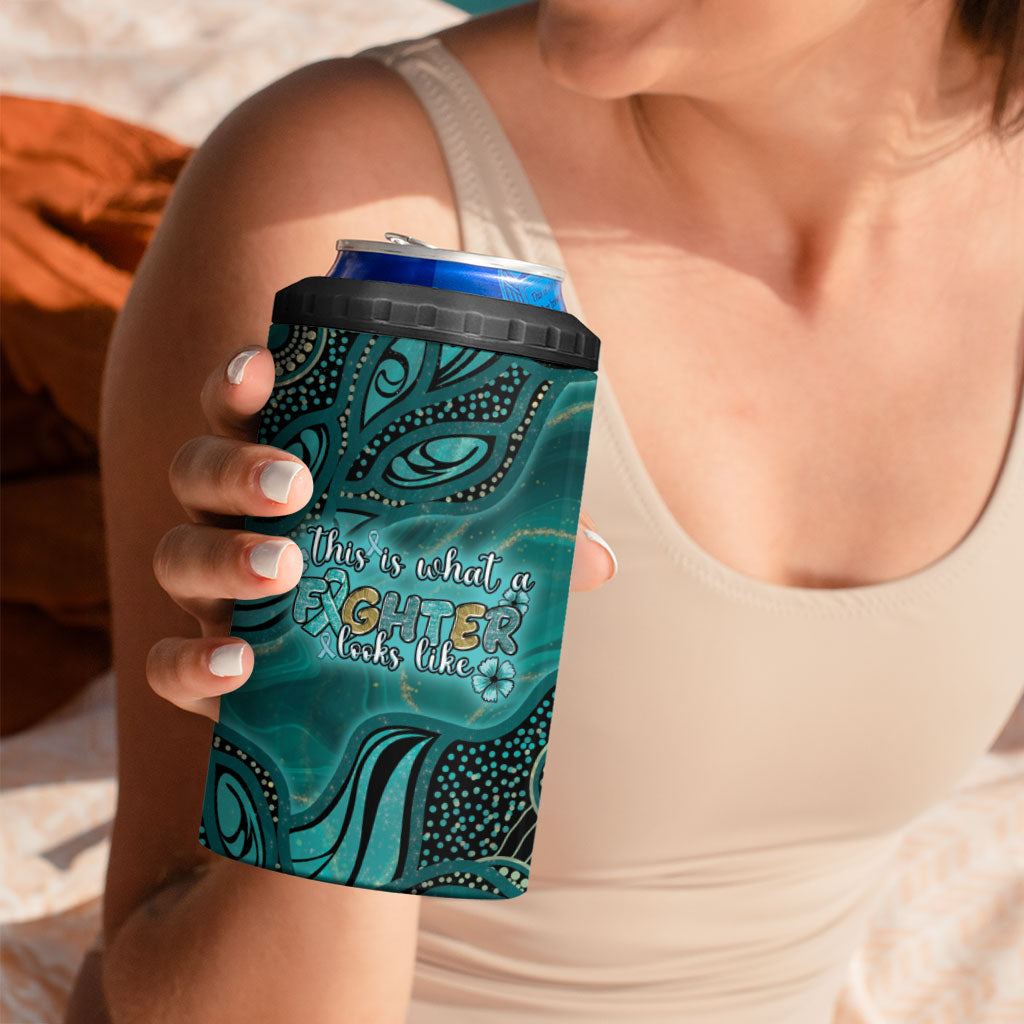 Personalised Ovarian Cancer Support 4 in 1 Can Cooler Tumbler This Is What A Fighter Looks Like