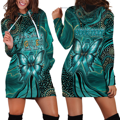 Personalised Ovarian Cancer Support Hoodie Dress This Is What A Fighter Looks Like