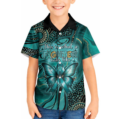 Personalised Ovarian Cancer Support Kid Hawaiian Shirt This Is What A Fighter Looks Like