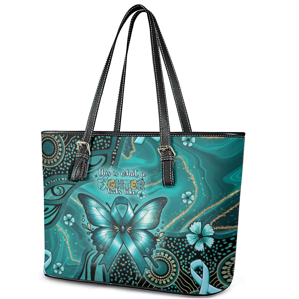 Ovarian Cancer Support Leather Tote Bag This Is What A Fighter Looks Like