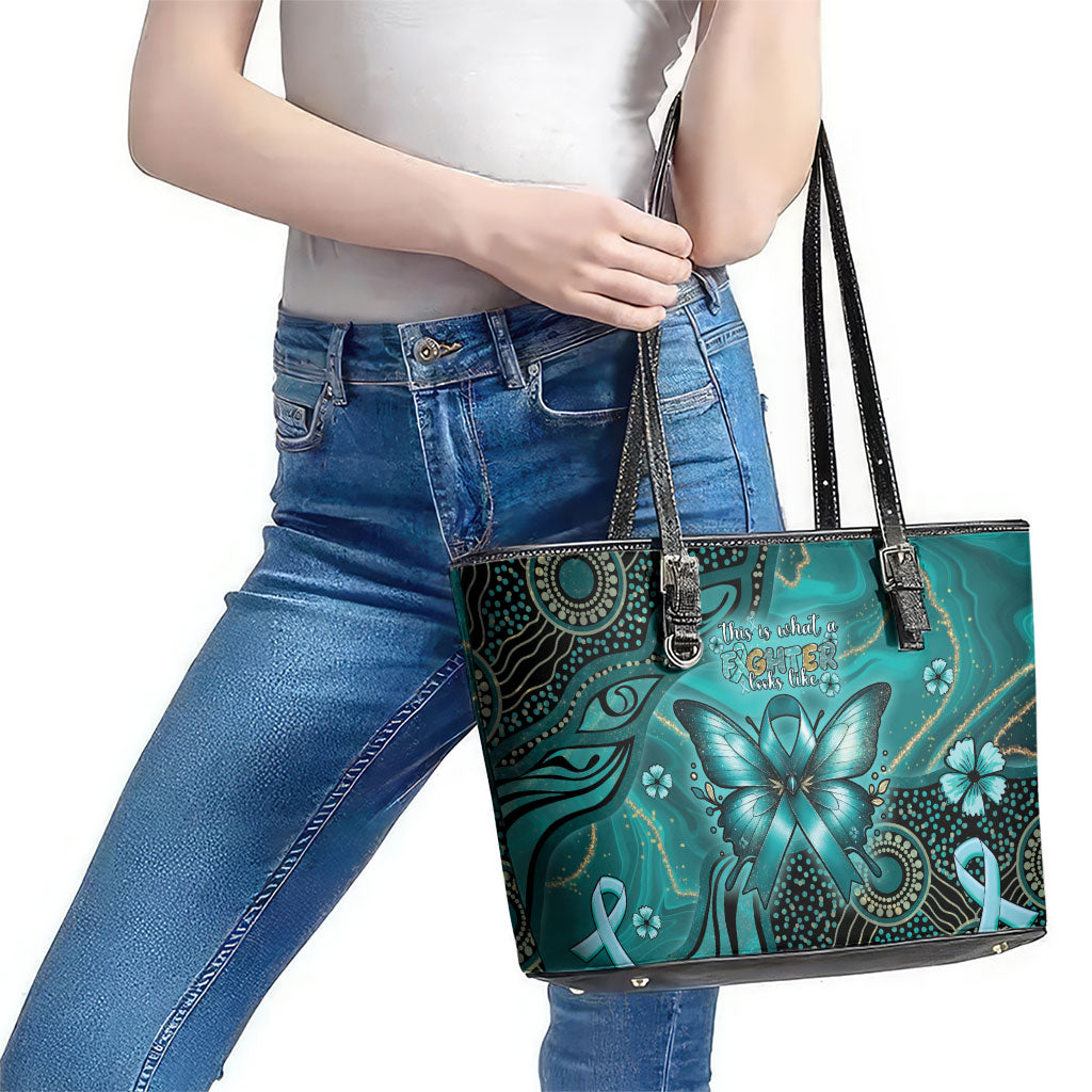 Ovarian Cancer Support Leather Tote Bag This Is What A Fighter Looks Like