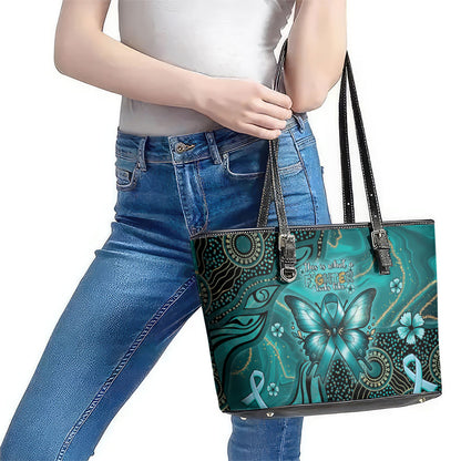 Ovarian Cancer Support Leather Tote Bag This Is What A Fighter Looks Like