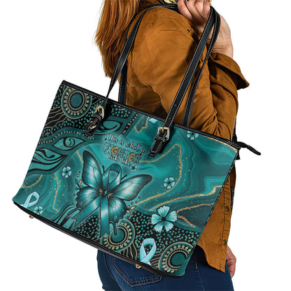 Ovarian Cancer Support Leather Tote Bag This Is What A Fighter Looks Like