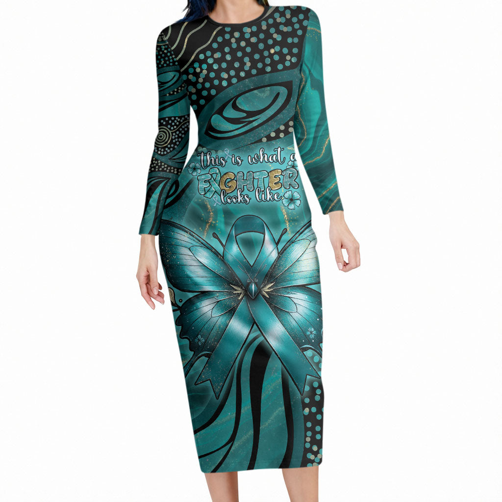 Personalised Ovarian Cancer Support Long Sleeve Bodycon Dress This Is What A Fighter Looks Like