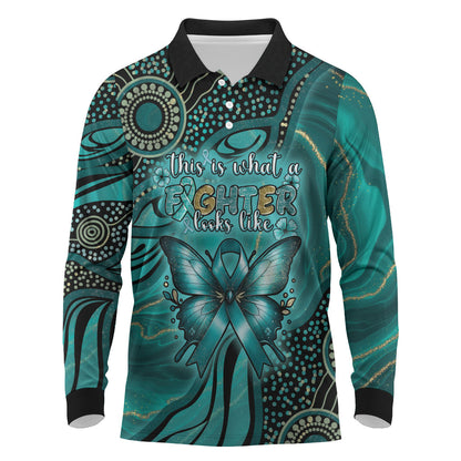 Personalised Ovarian Cancer Support Long Sleeve Polo Shirt This Is What A Fighter Looks Like