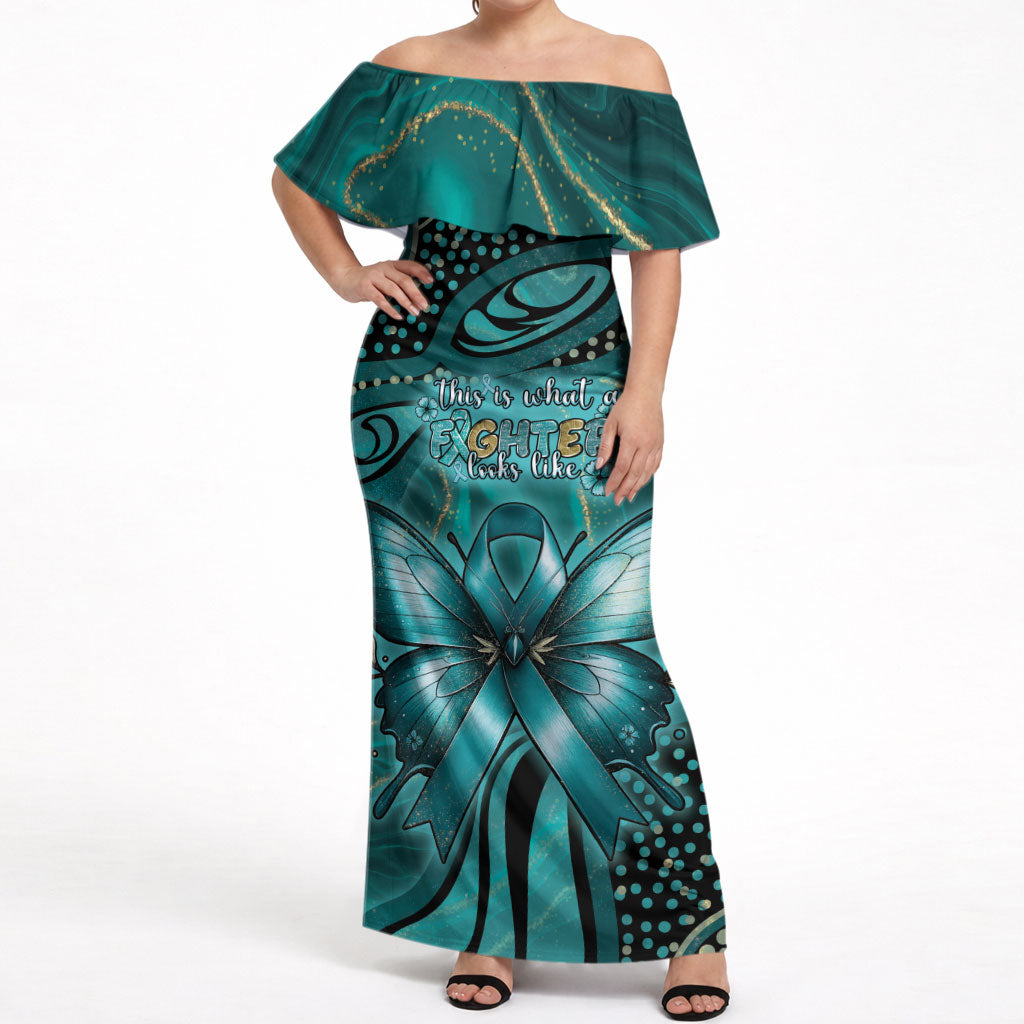 Personalised Ovarian Cancer Support Off Shoulder Maxi Dress This Is What A Fighter Looks Like