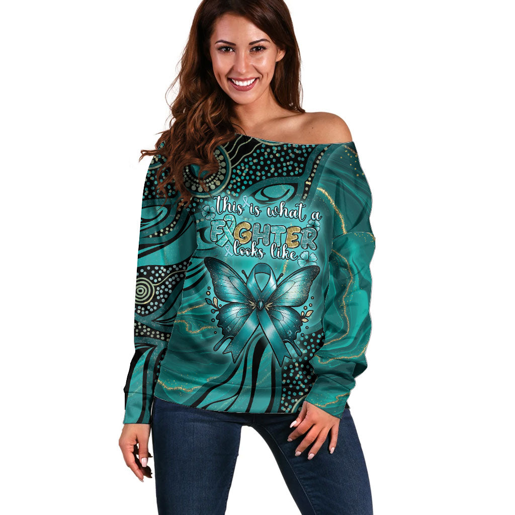 Personalised Ovarian Cancer Support Off Shoulder Sweater This Is What A Fighter Looks Like