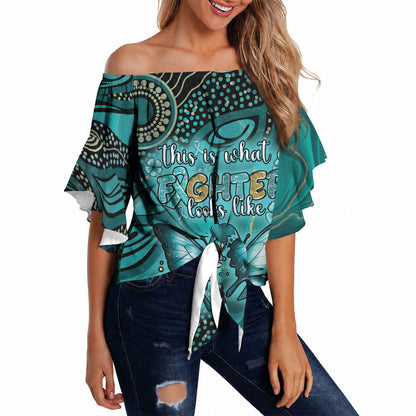 Personalised Ovarian Cancer Support Off Shoulder Wrap Waist Top This Is What A Fighter Looks Like