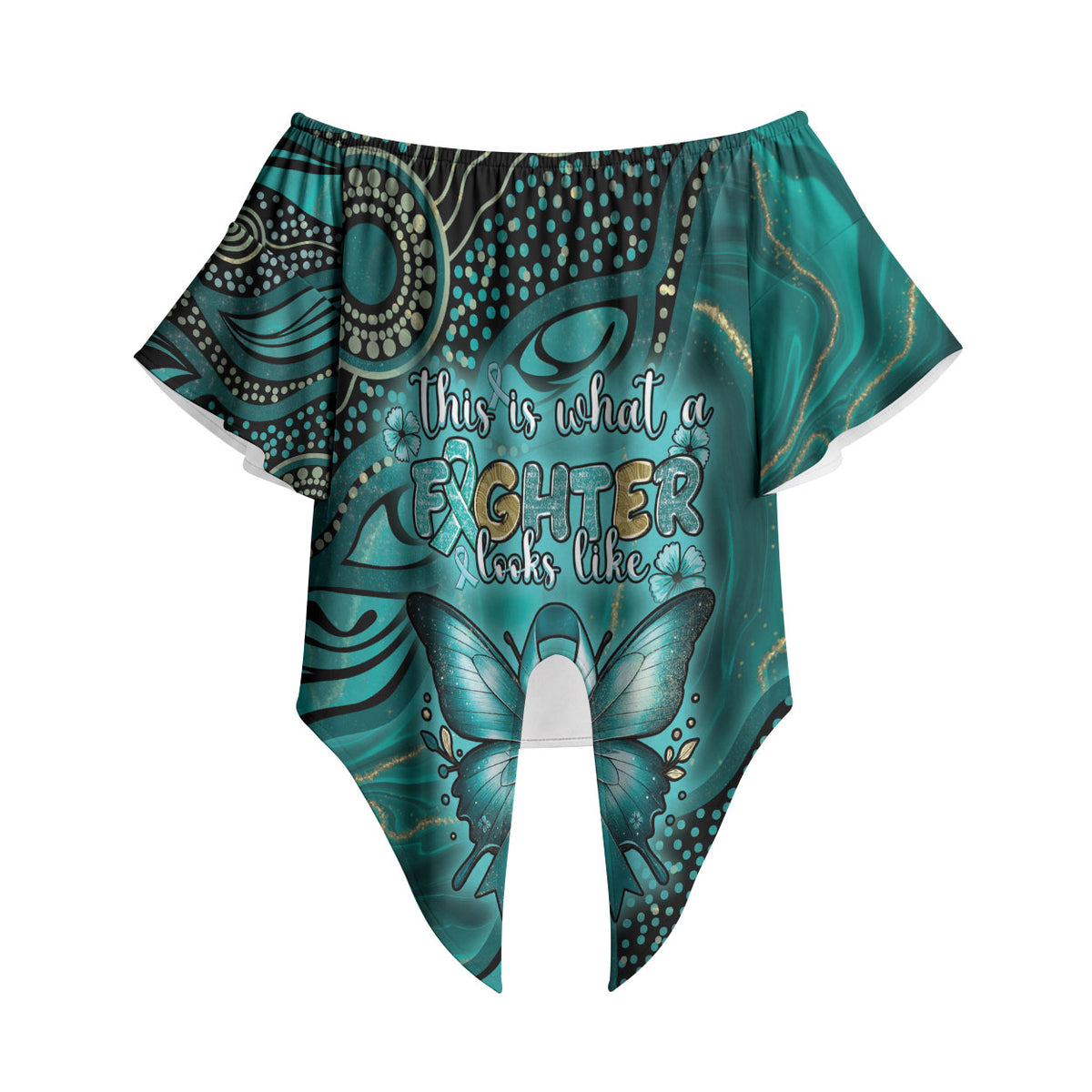 Personalised Ovarian Cancer Support Off Shoulder Wrap Waist Top This Is What A Fighter Looks Like