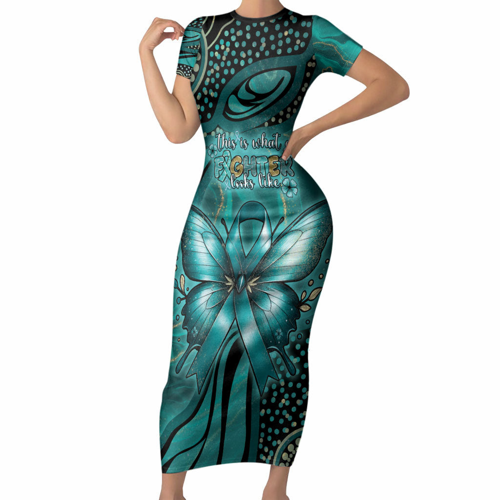 Personalised Ovarian Cancer Support Short Sleeve Bodycon Dress This Is What A Fighter Looks Like