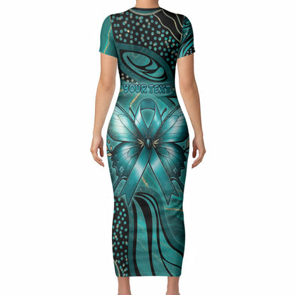 Personalised Ovarian Cancer Support Short Sleeve Bodycon Dress This Is What A Fighter Looks Like