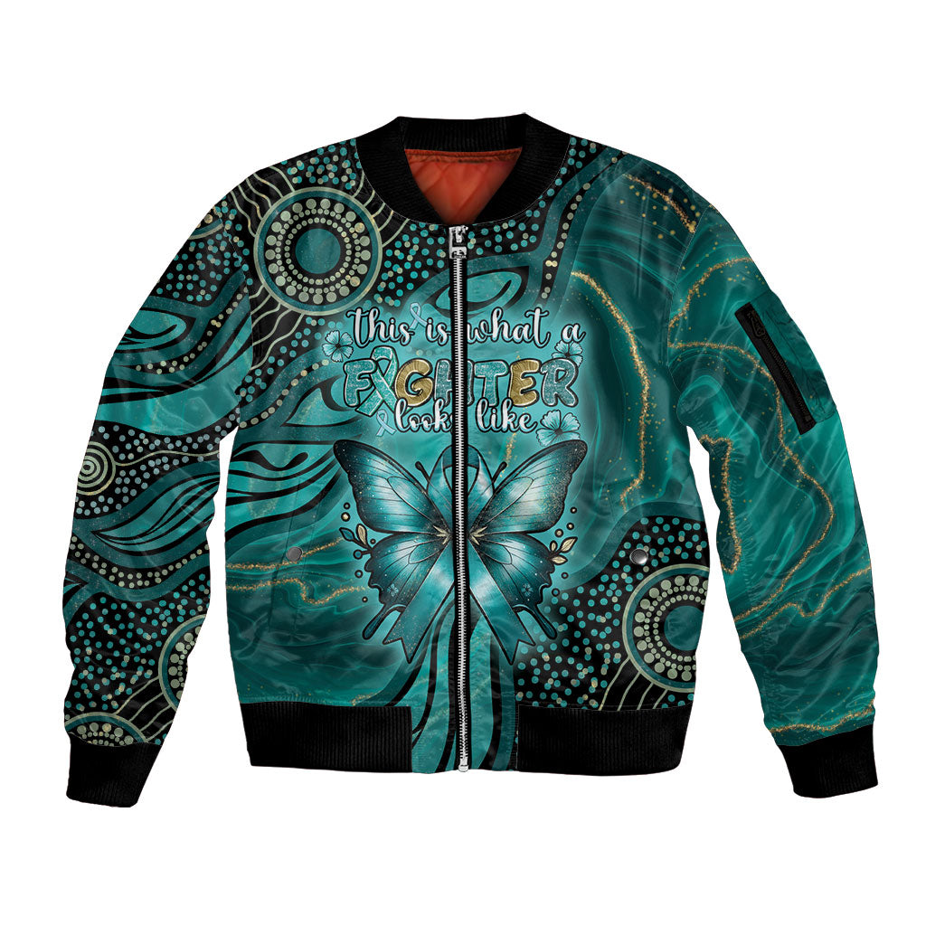 Personalised Ovarian Cancer Support Sleeve Zip Bomber Jacket This Is What A Fighter Looks Like
