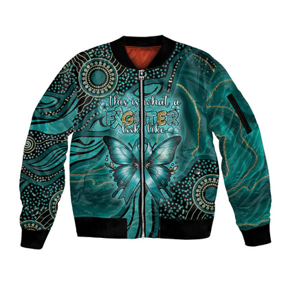 Personalised Ovarian Cancer Support Sleeve Zip Bomber Jacket This Is What A Fighter Looks Like