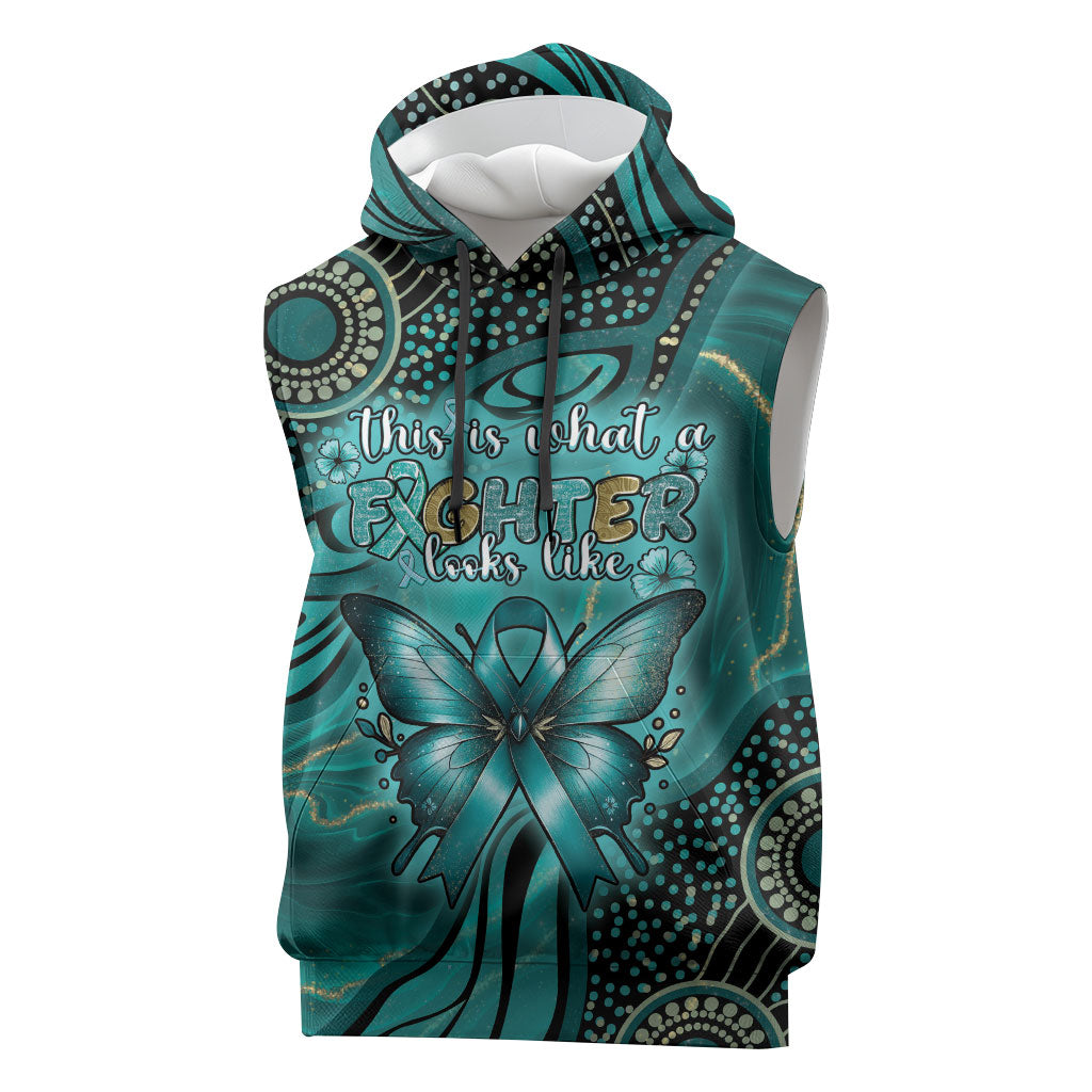 Personalised Ovarian Cancer Support Sleeveless Hoodie This Is What A Fighter Looks Like