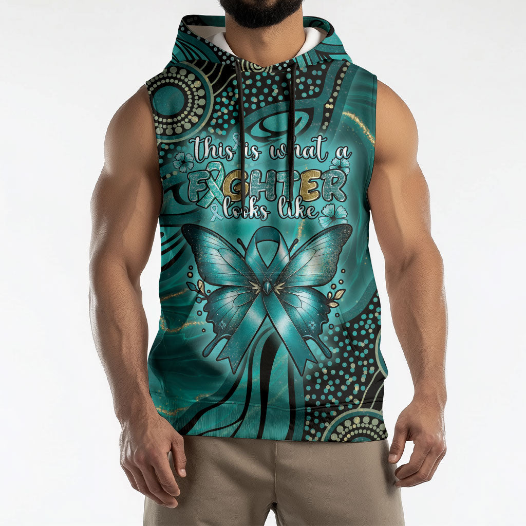 Personalised Ovarian Cancer Support Sleeveless Hoodie This Is What A Fighter Looks Like