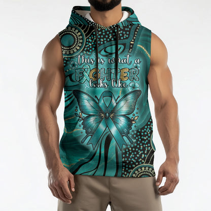 Personalised Ovarian Cancer Support Sleeveless Hoodie This Is What A Fighter Looks Like