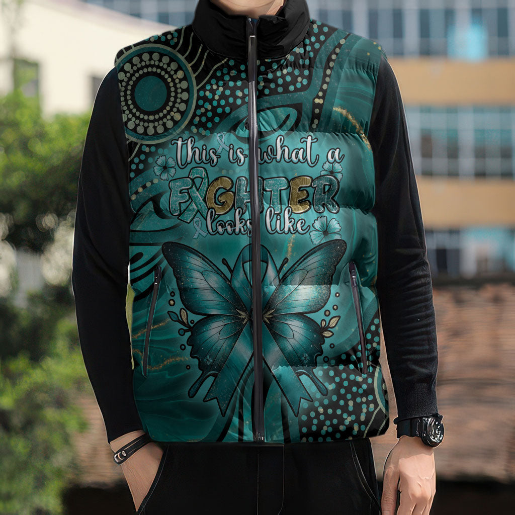Personalised Ovarian Cancer Support Sleeveless Puffer Jacket This Is What A Fighter Looks Like