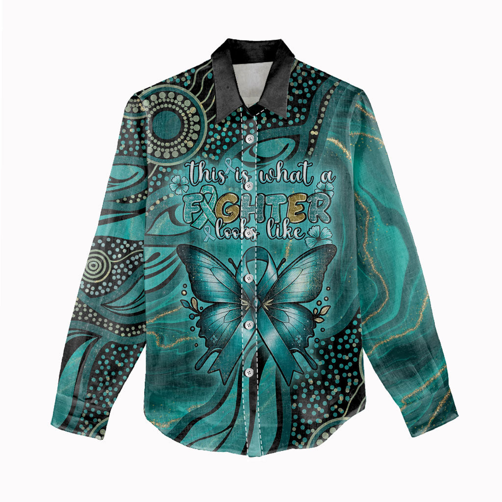 Personalised Ovarian Cancer Support Women Casual Shirt This Is What A Fighter Looks Like