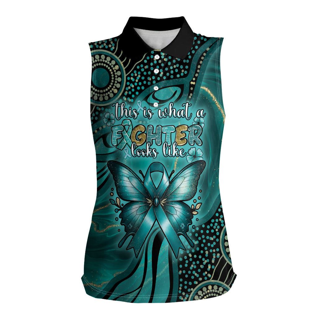 Personalised Ovarian Cancer Support Women Sleeveless Polo Shirt This Is What A Fighter Looks Like