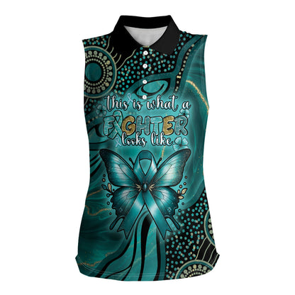 Personalised Ovarian Cancer Support Women Sleeveless Polo Shirt This Is What A Fighter Looks Like