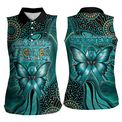 Personalised Ovarian Cancer Support Women Sleeveless Polo Shirt This Is What A Fighter Looks Like