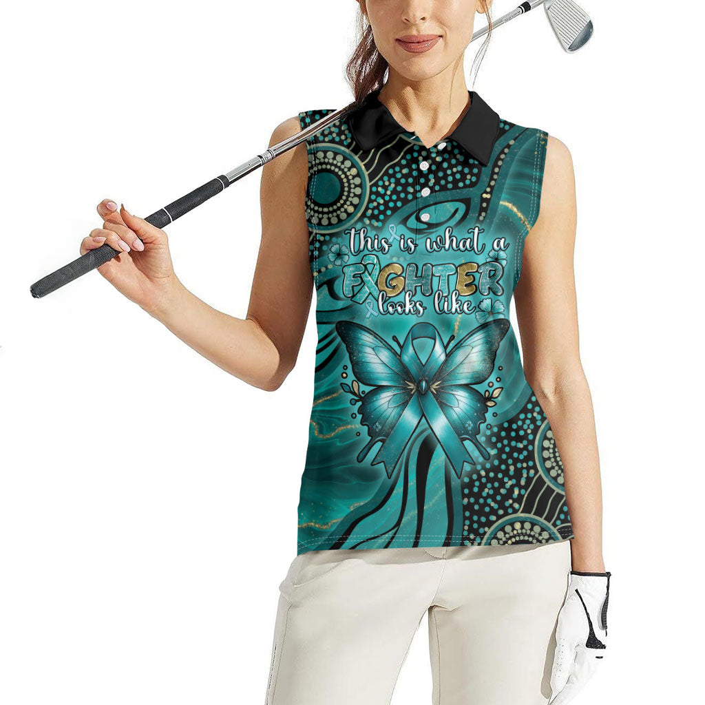 Personalised Ovarian Cancer Support Women Sleeveless Polo Shirt This Is What A Fighter Looks Like