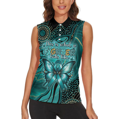 Personalised Ovarian Cancer Support Women Sleeveless Polo Shirt This Is What A Fighter Looks Like