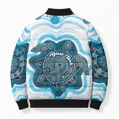 Personalised Prostate Cancer Support Bomber Puffer Jacket Warrior Ribbon Turtle Dot Art Pattern
