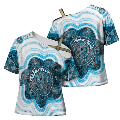 Personalised Prostate Cancer Support Cross Shoulder Shirt Warrior Ribbon Turtle Dot Art Pattern