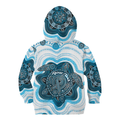 Personalised Prostate Cancer Support Kid Hoodie Warrior Ribbon Turtle Dot Art Pattern