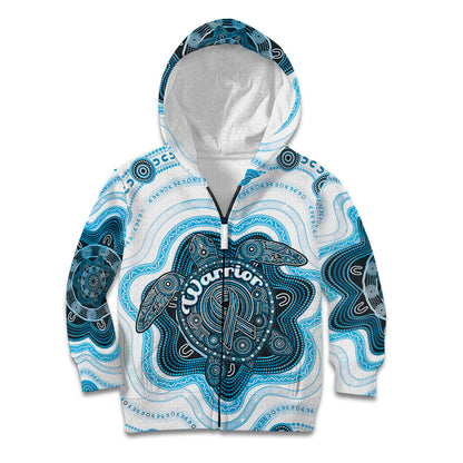 Personalised Prostate Cancer Support Kid Hoodie Warrior Ribbon Turtle Dot Art Pattern