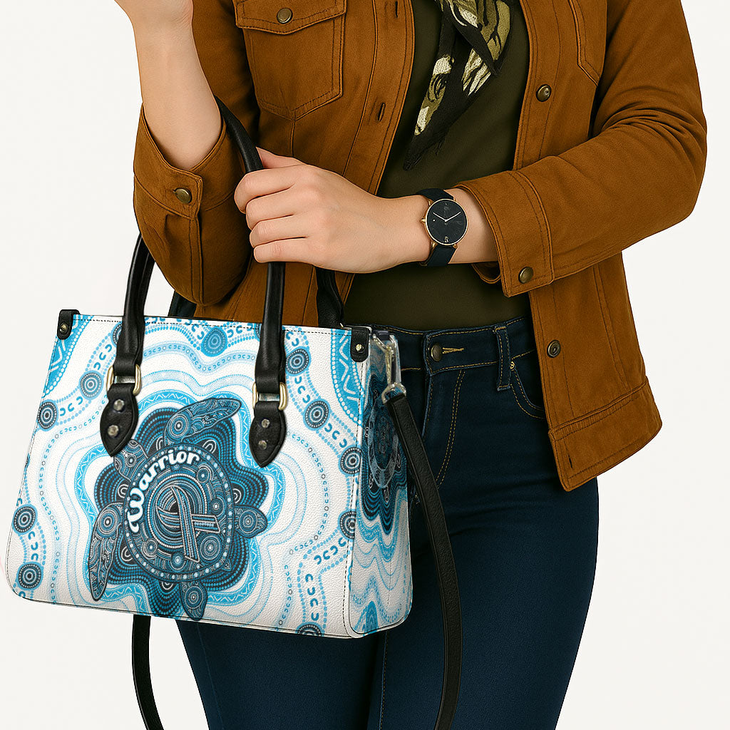 Prostate Cancer Support Leather Bag Warrior Ribbon Turtle Dot Art Pattern