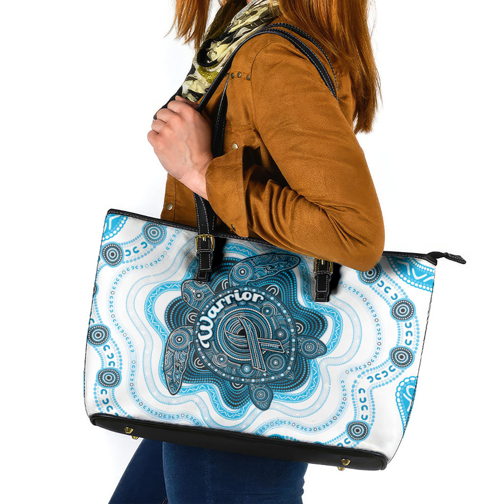 Prostate Cancer Support Leather Tote Bag Warrior Ribbon Turtle Dot Art Pattern