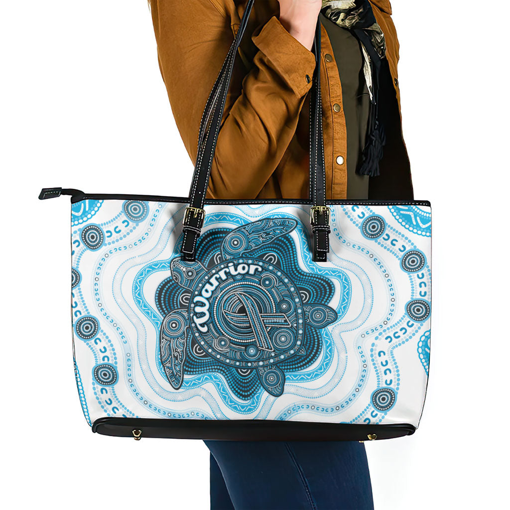 Prostate Cancer Support Leather Tote Bag Warrior Ribbon Turtle Dot Art Pattern