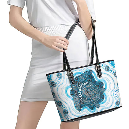 Prostate Cancer Support Leather Tote Bag Warrior Ribbon Turtle Dot Art Pattern