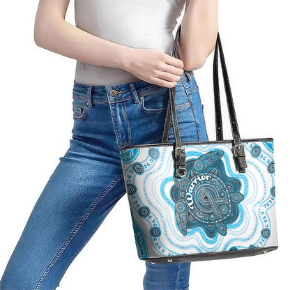 Prostate Cancer Support Leather Tote Bag Warrior Ribbon Turtle Dot Art Pattern