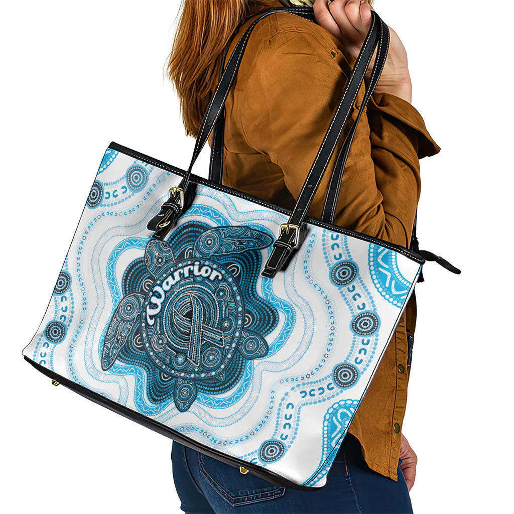 Prostate Cancer Support Leather Tote Bag Warrior Ribbon Turtle Dot Art Pattern