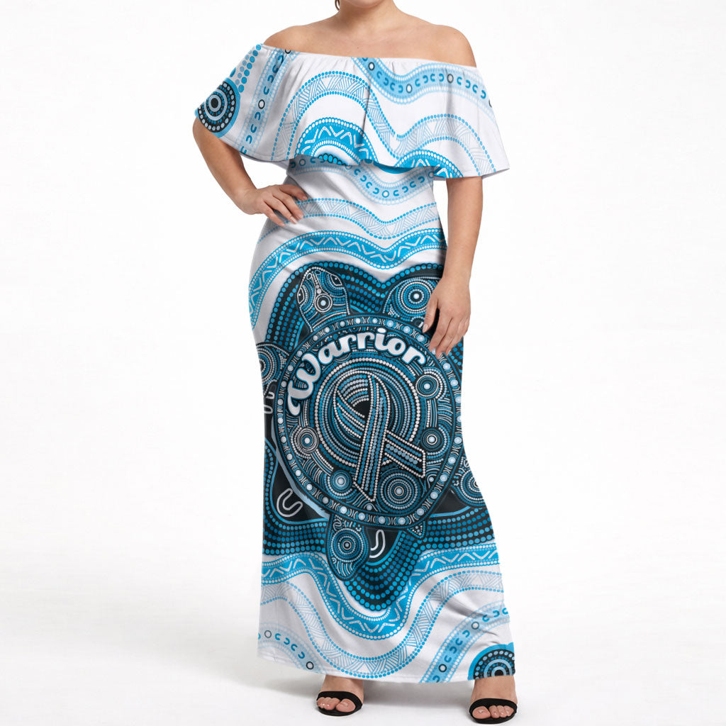 Personalised Prostate Cancer Support Off Shoulder Maxi Dress Warrior Ribbon Turtle Dot Art Pattern