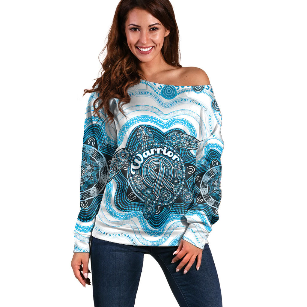 Personalised Prostate Cancer Support Off Shoulder Sweater Warrior Ribbon Turtle Dot Art Pattern