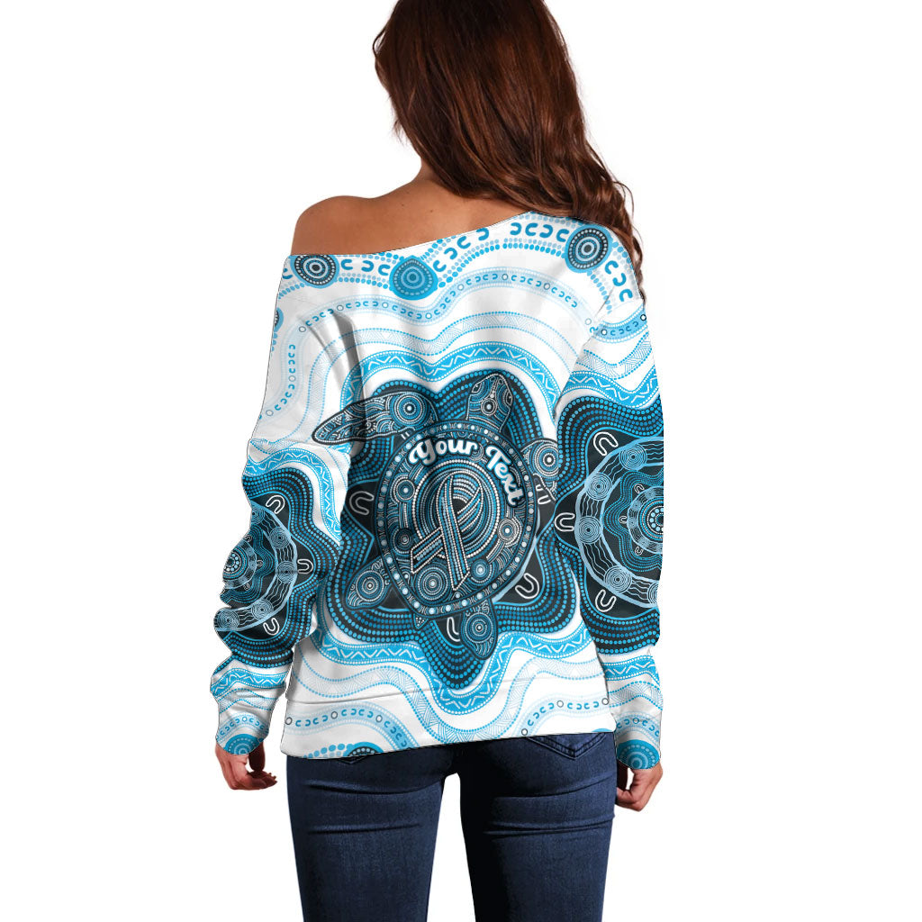 Personalised Prostate Cancer Support Off Shoulder Sweater Warrior Ribbon Turtle Dot Art Pattern