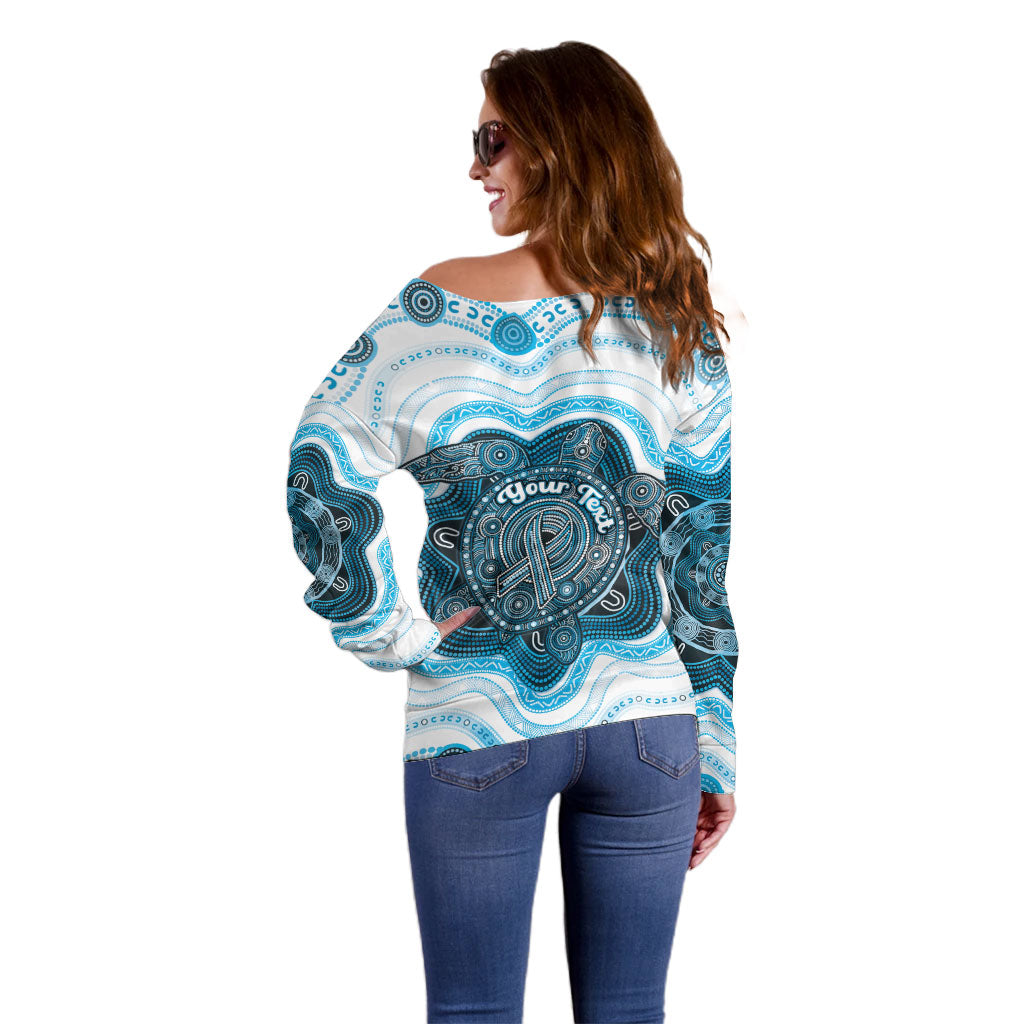 Personalised Prostate Cancer Support Off Shoulder Sweater Warrior Ribbon Turtle Dot Art Pattern