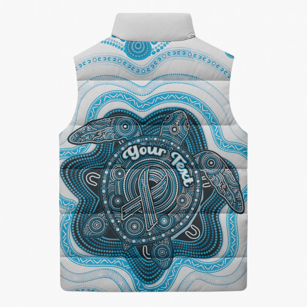 Personalised Prostate Cancer Support Sleeveless Puffer Jacket Warrior Ribbon Turtle Dot Art Pattern