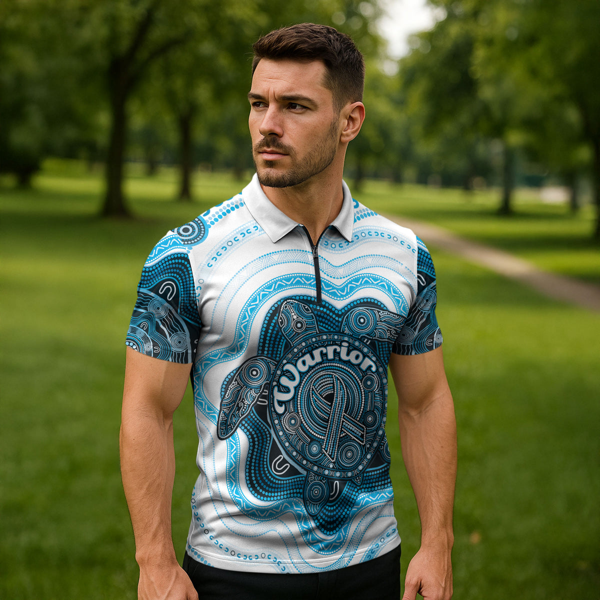 Personalised Prostate Cancer Support Zipper Polo Shirt Warrior Ribbon Turtle Dot Art Pattern