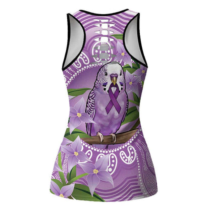 Epilepsy Support Budgerigar Australia Hollow Tank Top Budgie Purple Ribbon Boronia Aboriginal