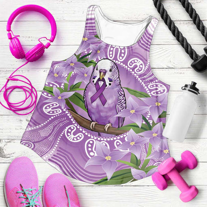 Epilepsy Support Budgerigar Australia Women Racerback Tank Budgie Purple Ribbon Boronia Aboriginal