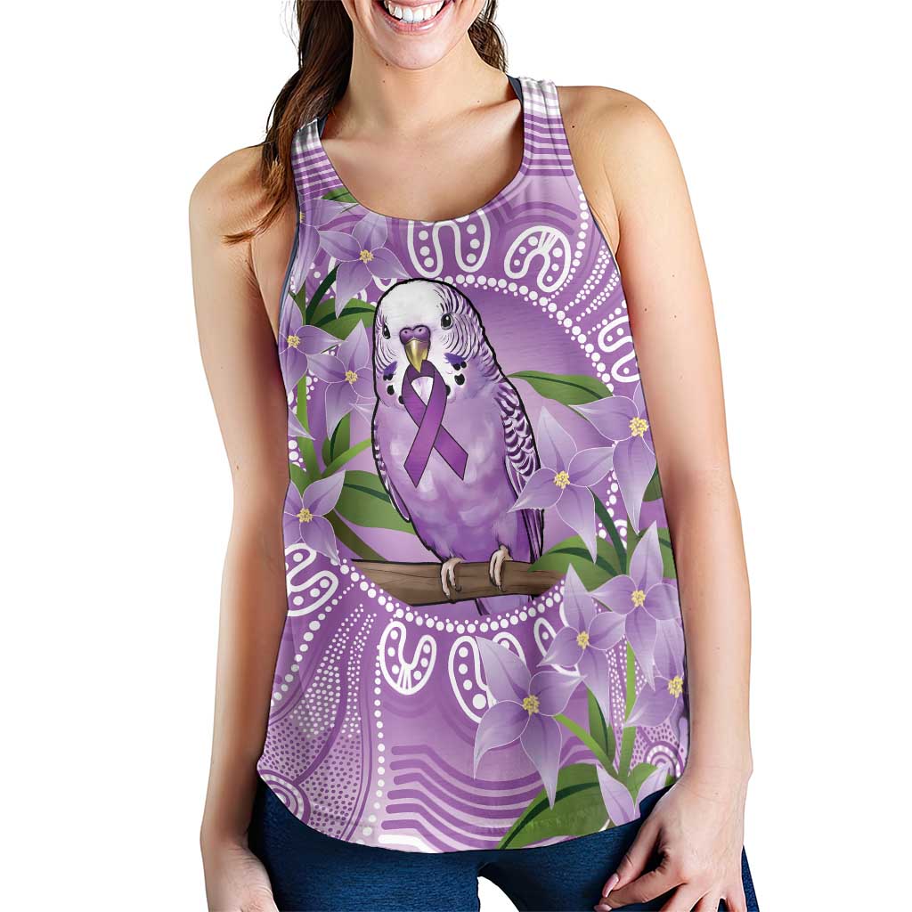 Epilepsy Support Budgerigar Australia Women Racerback Tank Budgie Purple Ribbon Boronia Aboriginal