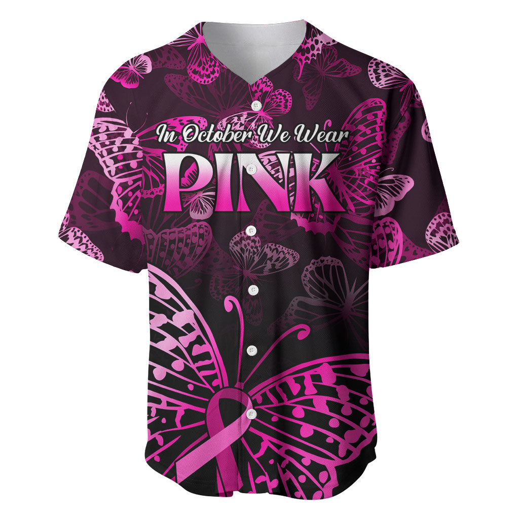 Personalised In October We Wear Pink Baseball Jersey Breast Cancer Support